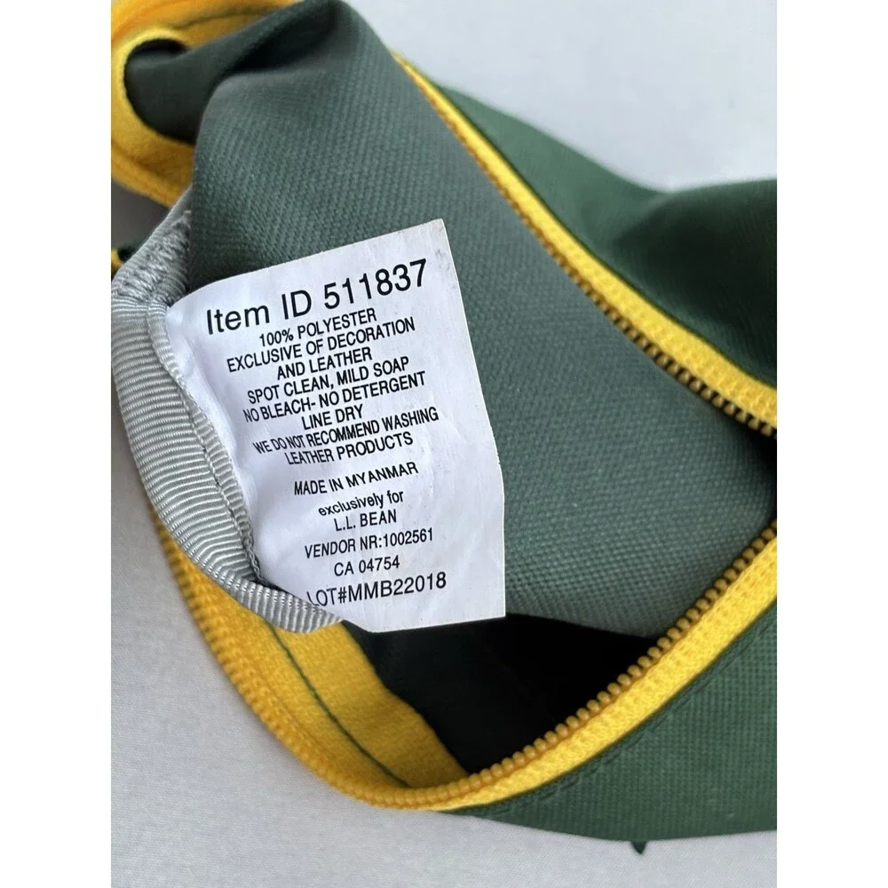 L.L. Bean Green Pouch with Yellow Zipper Outdoor Storage Bag